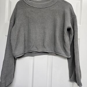 wild fable Gray Cropped Crewneck Sweater